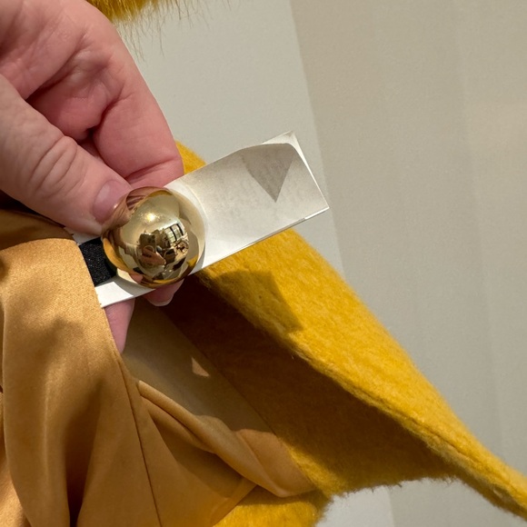 KATE SPADE gold/mustard faux fur coat with gold buttons - Picture 4 of 10